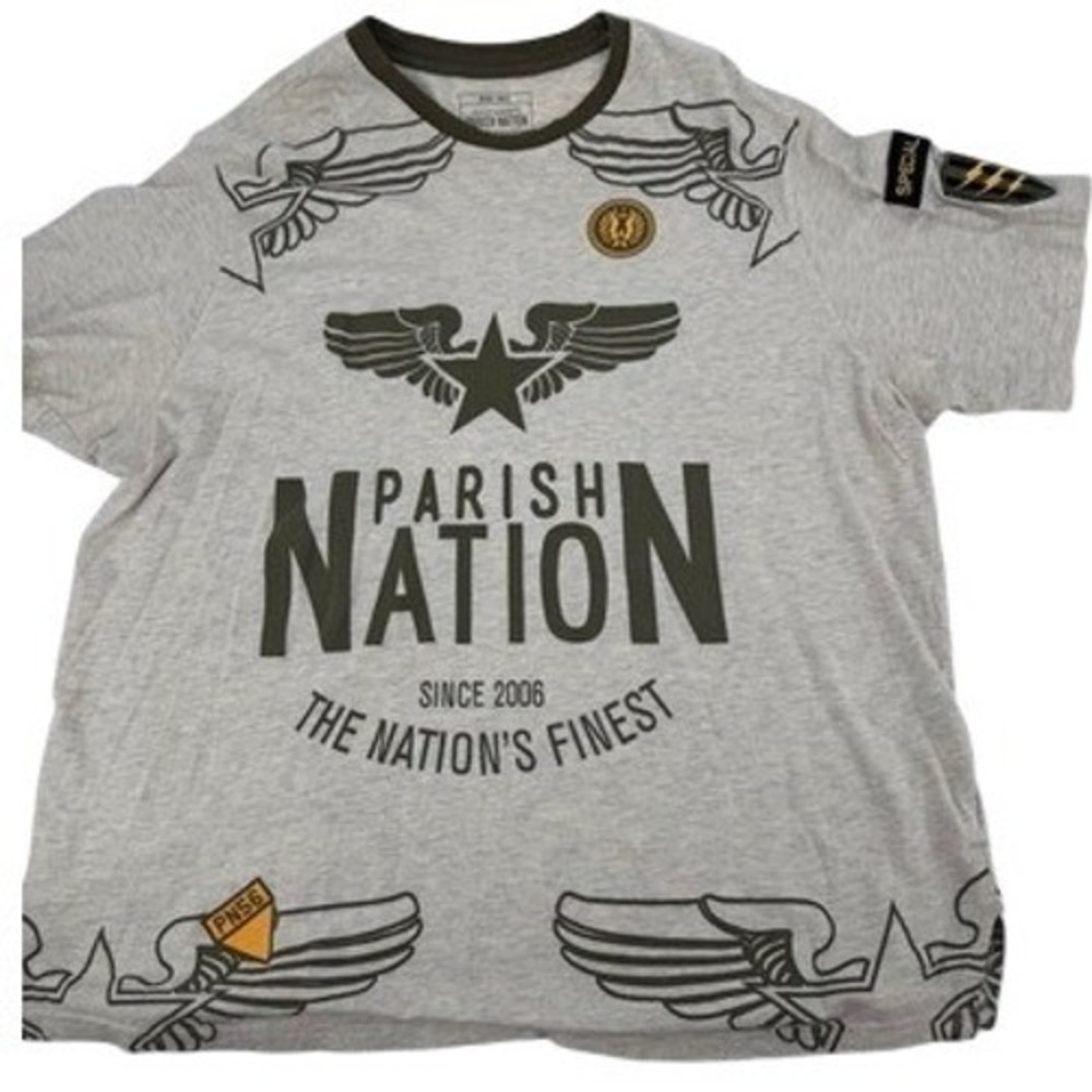 Parish Nation Graphic T-Shirt Mens 3XL Gray Olive Military Winged Star Urban Tee